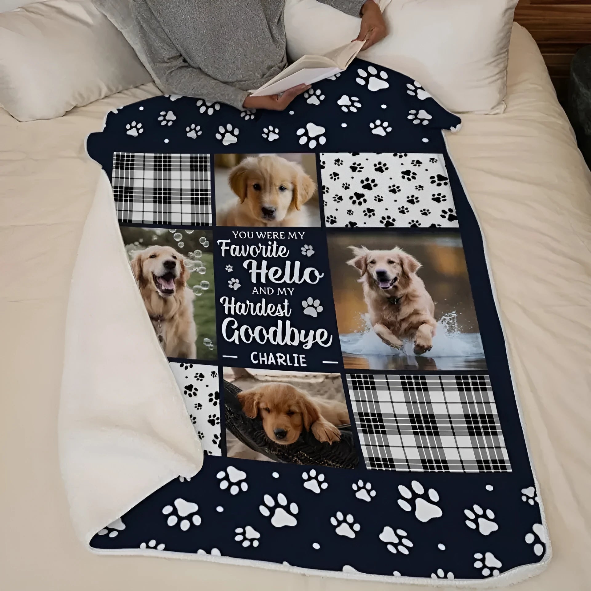 White polyester flannel pet dog blanket shown in three size options for dog bedding
