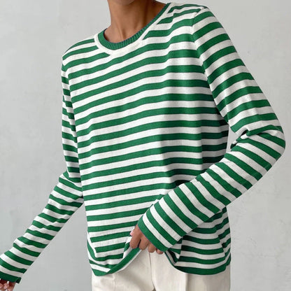 Women's knitted striped long sleeve sweater in various colours
