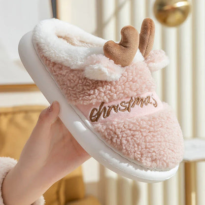 Cozy elk-inspired slip-on slippers with soft suede uppers and cushioned EVA soles for comfortable indoor wear