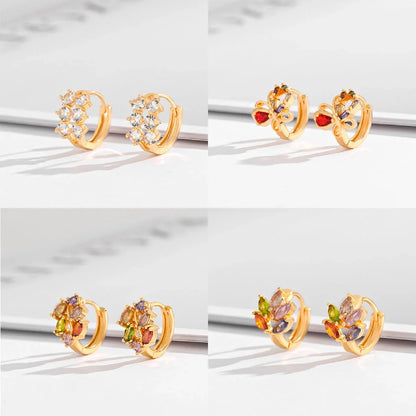 Gold-plated square crystal zircon earrings for women, versatile and elegant design