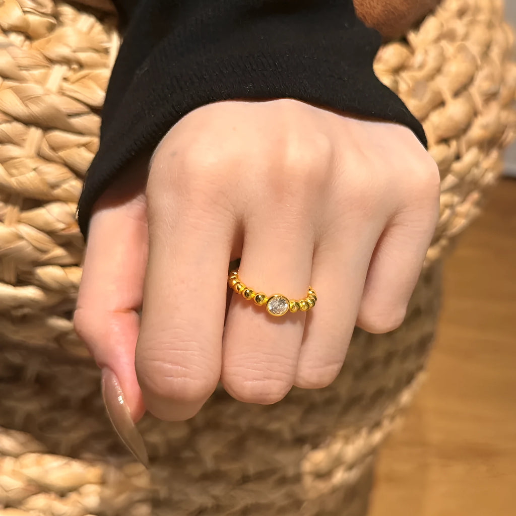 S925 sterling silver ring wave bead design gold colour geometric polka dot pattern women's ring