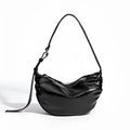 Black pleated shoulder bag with three-dimensional pocket in dumpling shape PU leather