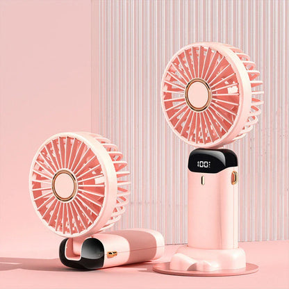 A portable USB-powered handheld fan with a sleek design, adjustable airflow, and long-lasting battery life.