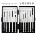 TH-6177 11-piece clock screwdriver set with cross-head and flat-head drivers on a workbench.
