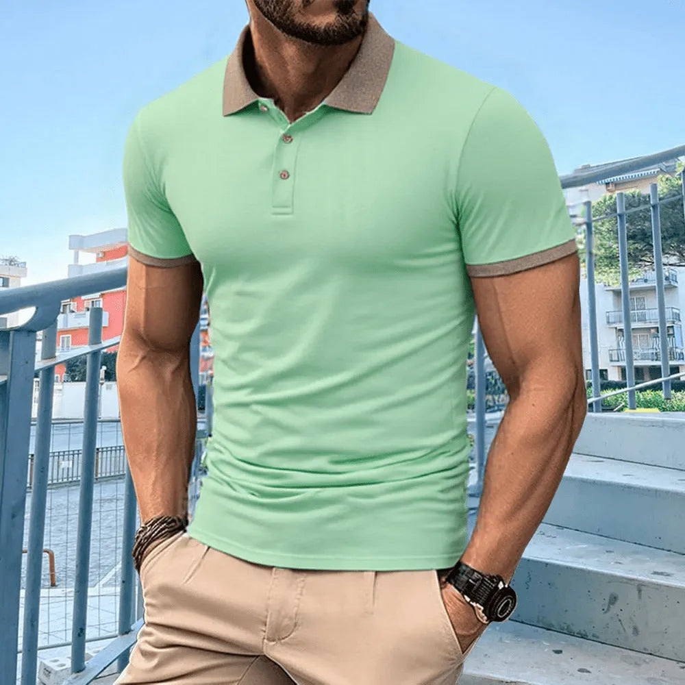 Ice silk polyester polo shirt with short sleeves and printed flocking detail in various colour options