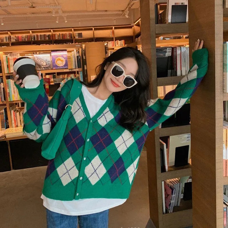 Knitted casual cardigan in acrylic fabric showing pink, green, black, and khaki colour options