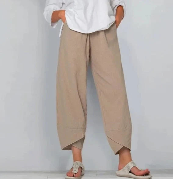 Wide leg pants in cotton-linen blend, available in eight colours and multiple sizes