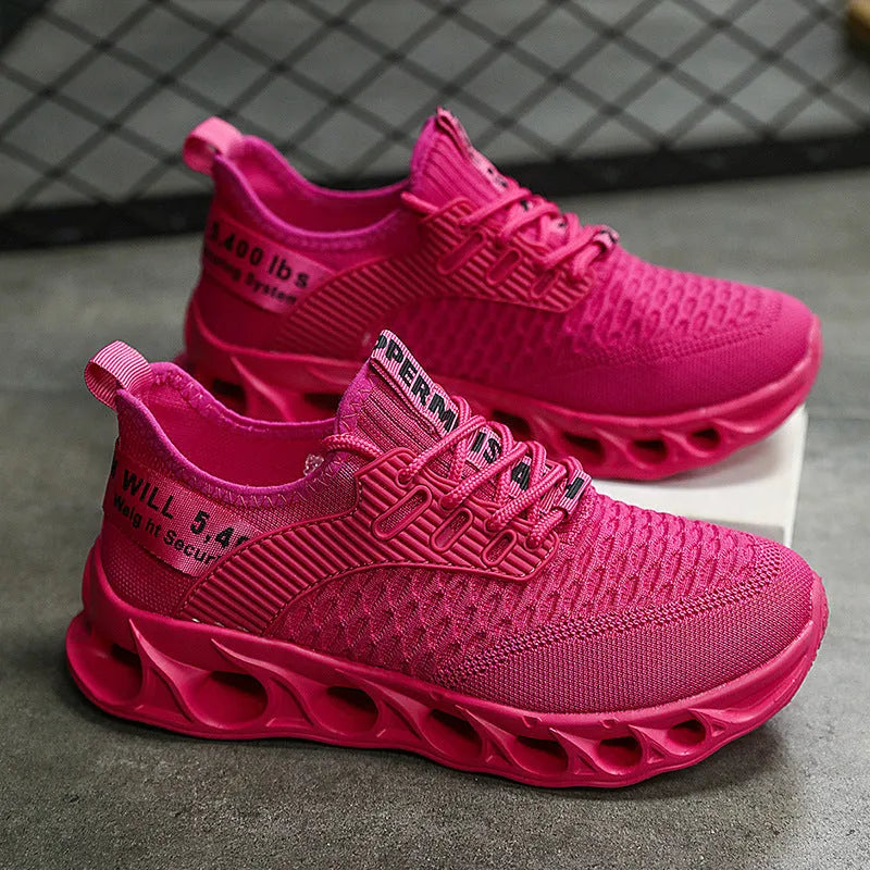 Large size fly woven mesh casual running shoes in multiple colours with fabric upper and lace-up closure