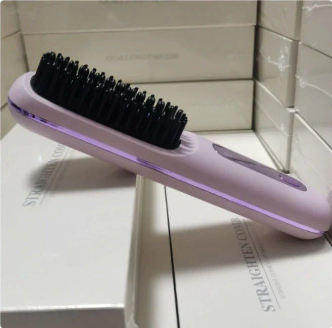 Cordless hair straightening brush with fast heating, long-lasting battery, and USB charging capabilities