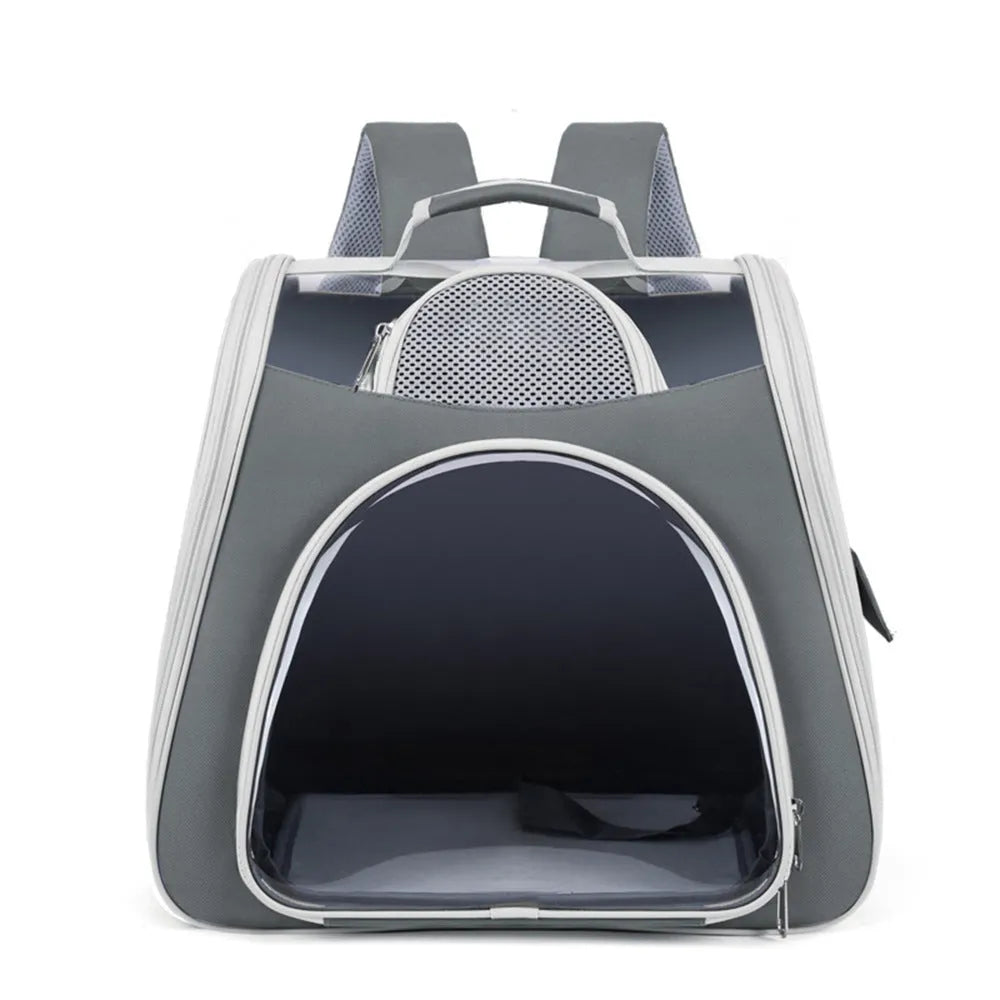 Portable foldable pet bag in blue solid colour, medium capacity, made from PU and PVC materials