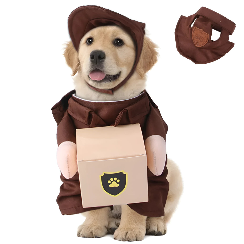 Coffee brown polyester pet t-shirt for small dogs and cats on hanger