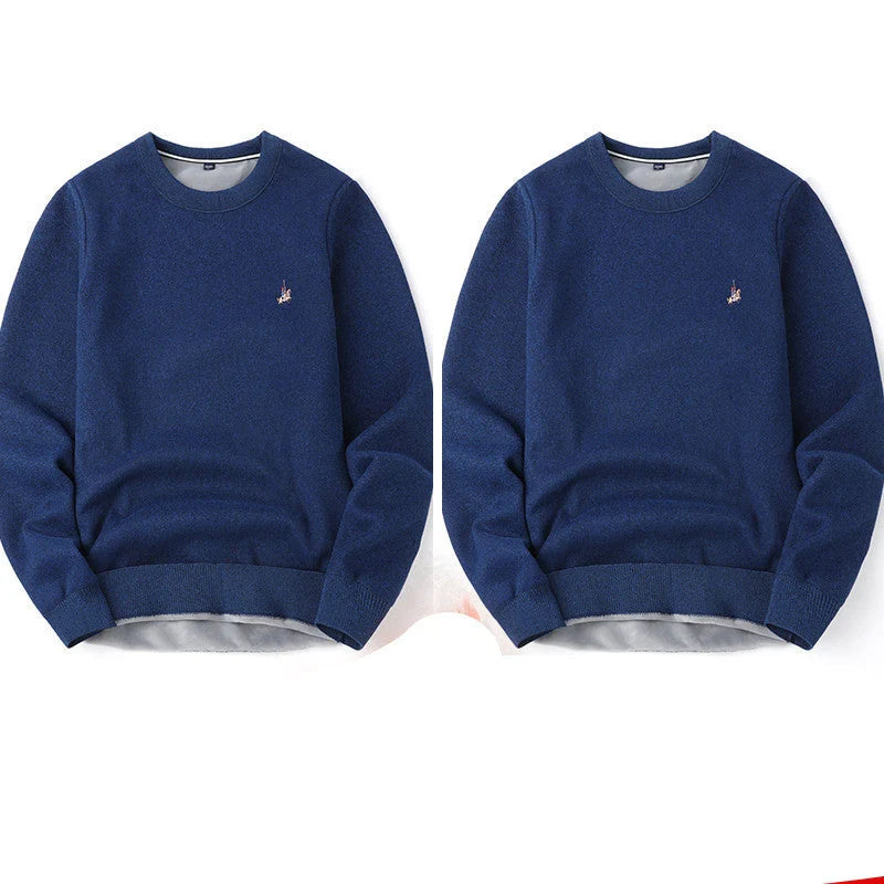 Men's navy blue plus velvet thickening sweater for autumn and winter
