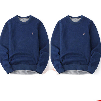 Men's navy blue plus velvet thickening sweater for autumn and winter