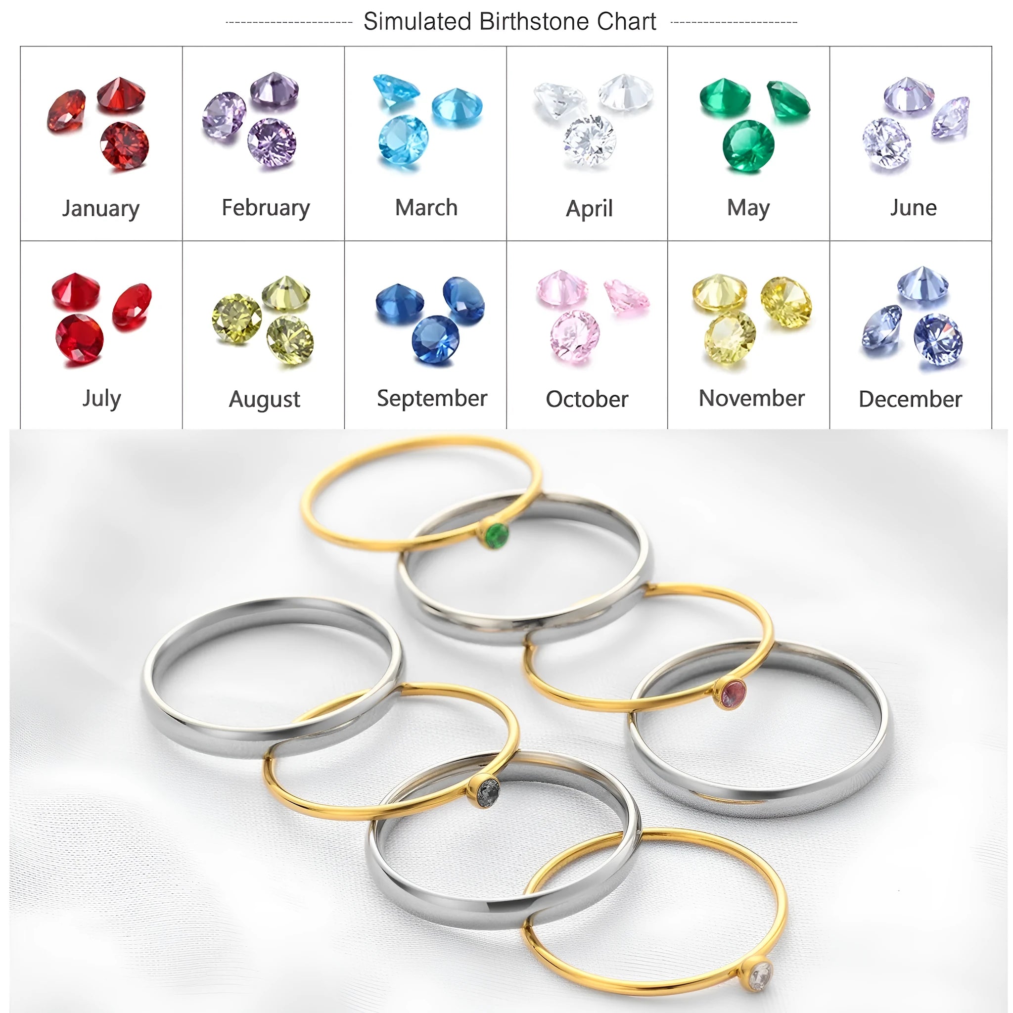 December birthstone engraved titanium steel ring with geometric shape and gold-plated handle.