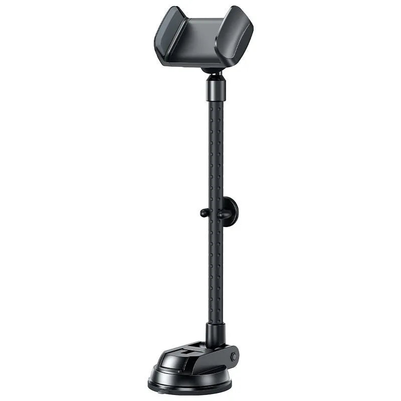 Universal rotating metal car phone bracket in black with double supercharged fast charging and multi-angle adjustment