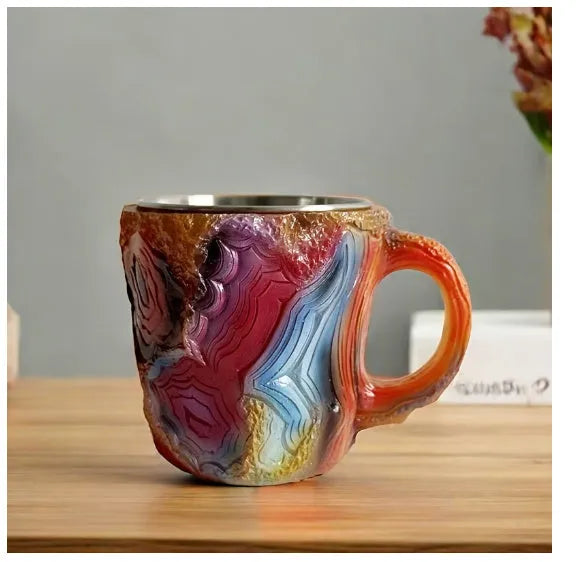 400ml resin mineral crystal coffee mug with handle in multiple colour options