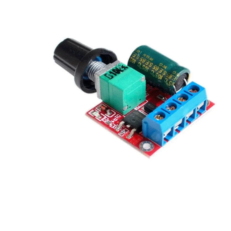 PWM DC motor governor module with connection terminals and adjustment potentiometer for speed control