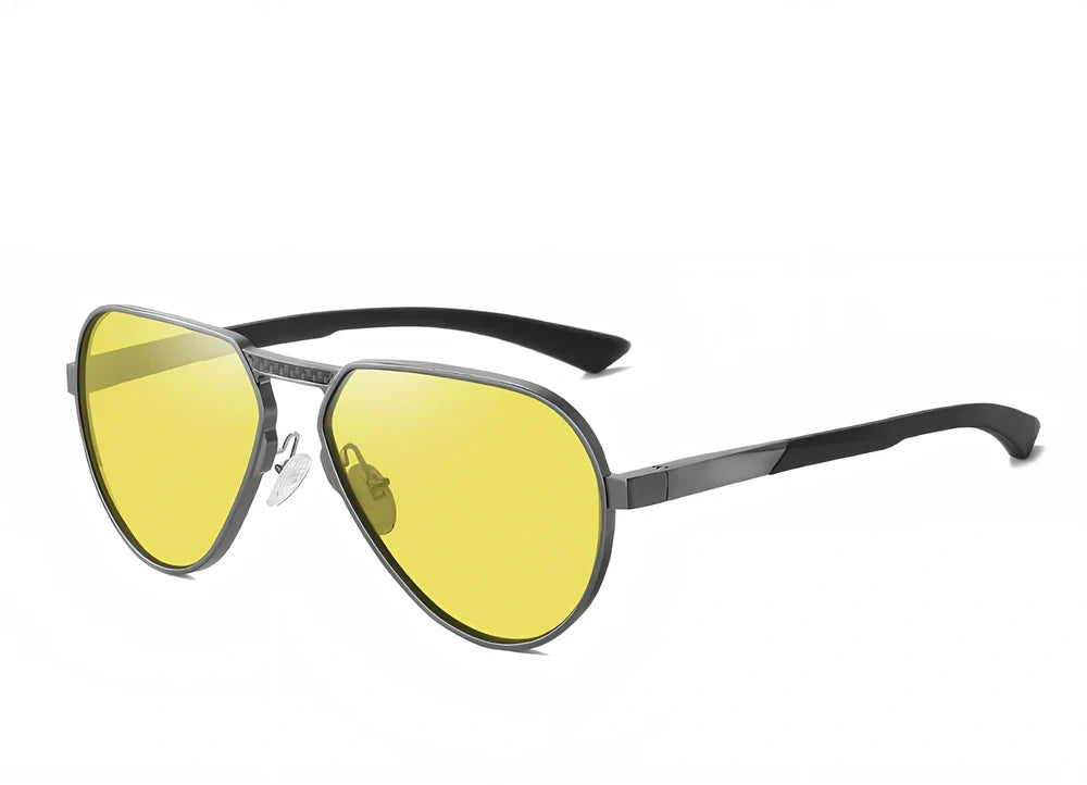Large frame polarised glasses in black alloy with gray TAC lenses, reducing glare by 99% for clear vision