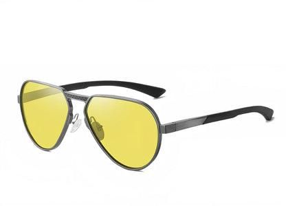 Large frame polarised glasses in black alloy with gray TAC lenses, reducing glare by 99% for clear vision
