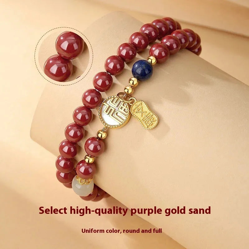 S925 sterling silver cinnabar bracelet for women with a 6mm white shell blessing charm.