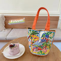 Dream garden orange plush bucket handbag with canvas lining and internal zipper compartment