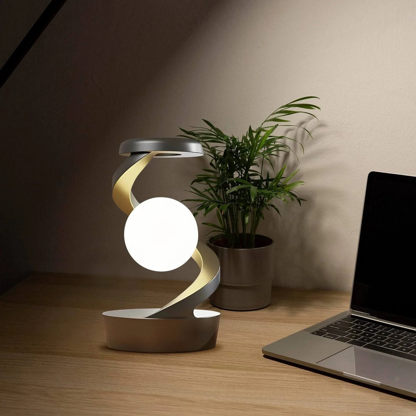 Rotating Moon Lamp with Wireless Charging - Adjustable Desk Lamp for Home and Office Decor