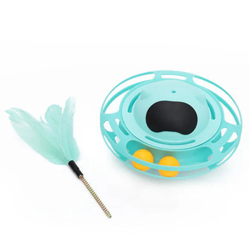 Pink cat tumbler turntable toy measuring 17 cm by 10 cm on a flat surface