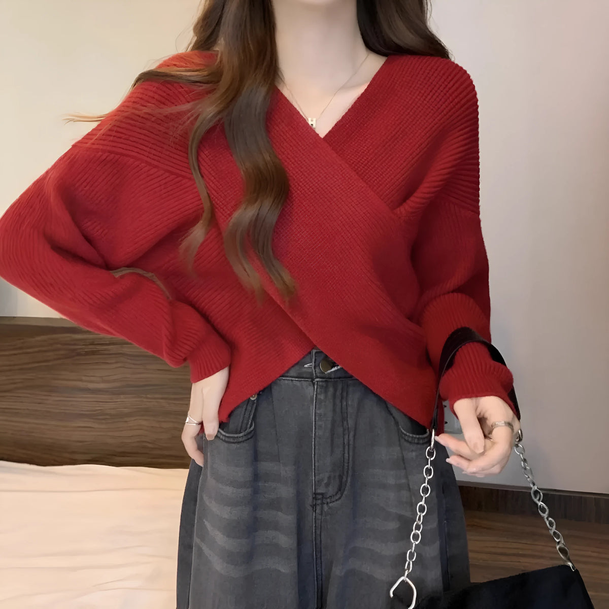 Lazy short sweater design blouse long sleeve loose fit top in pink for women casual wear