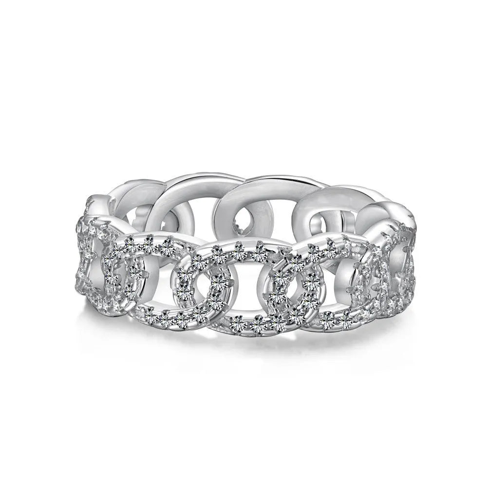 Silver punk chain ring for women in white colour, electroplated finish, size No 6