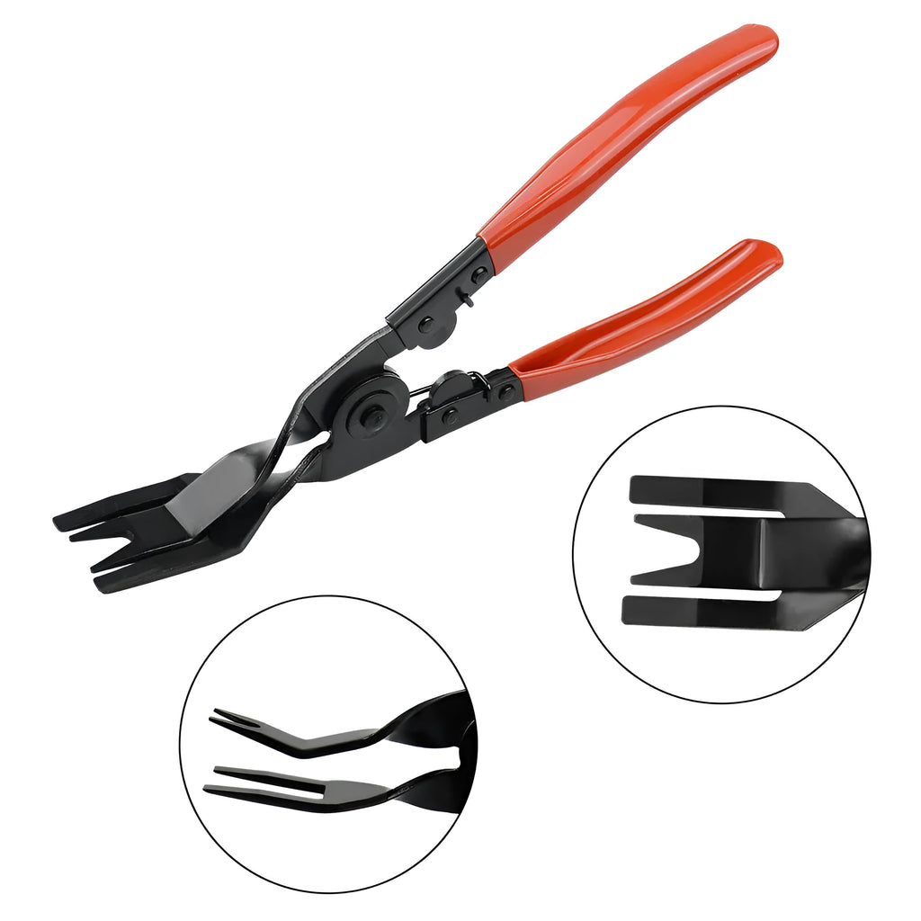 Red-handled automotive clip driver nailing tool for General Motors door panel installation