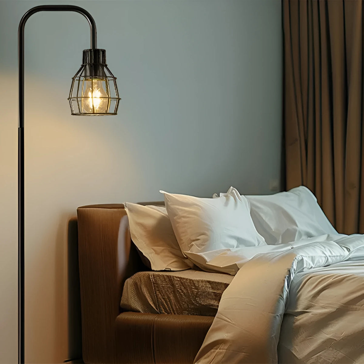 American country retro bedside lamp with metal shade in black and USB charging port