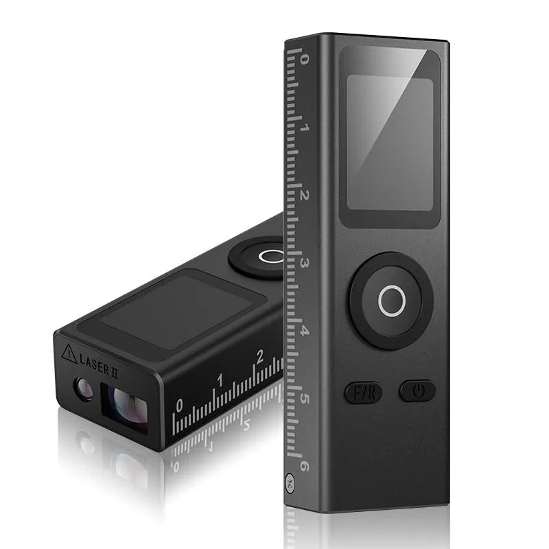 30-metre handheld laser rangefinder with aluminium alloy body and lithium battery, front view