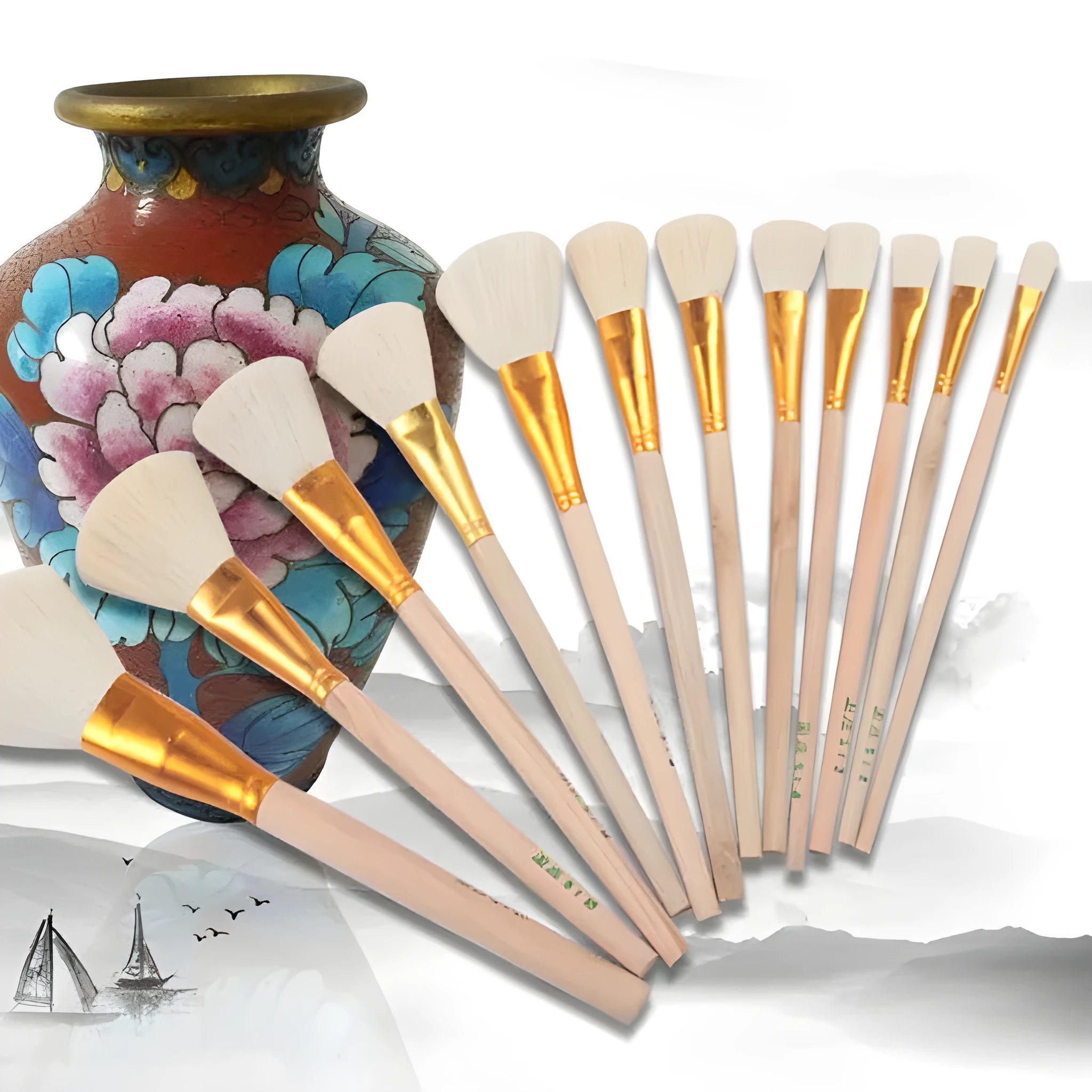 Wool painting brush with soft head for ceramic tracing and watercolour art in S-series sizes
