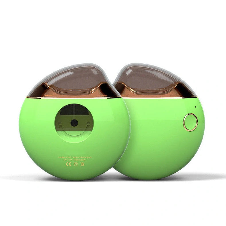 White electric baby nail clippers with safety grinding technology and USB charging cable