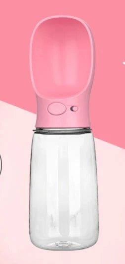 Traveling Out Portable Dog Water Dispenser with food and water compartments in green, pink, grey, and blue