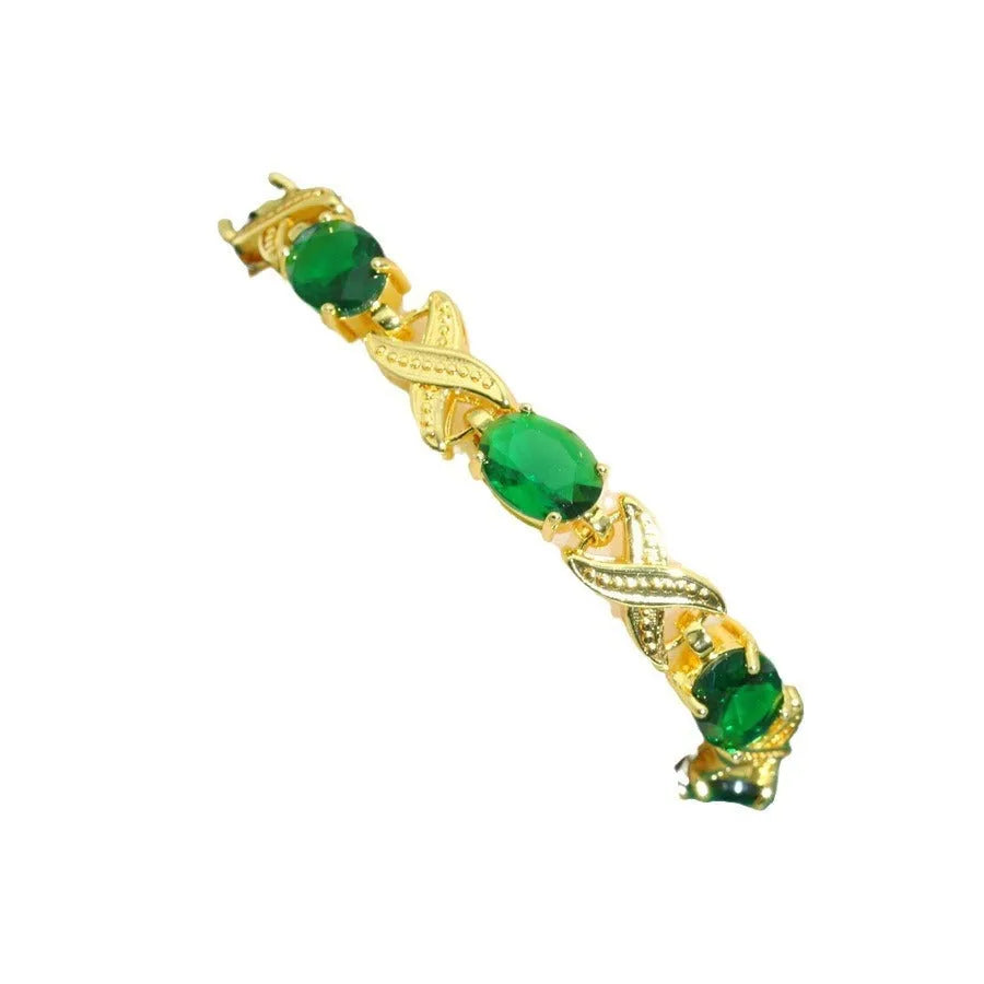 Women's copper inlaid zircon bracelet electroplated retro style dark blue colour options