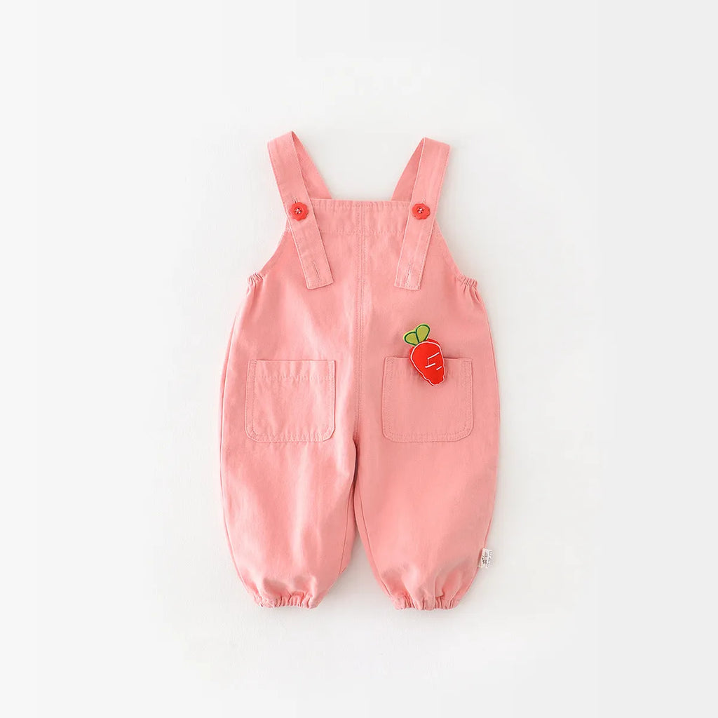 Baby cotton suspender pants pink overalls with cartoon rabbit ear design high waist