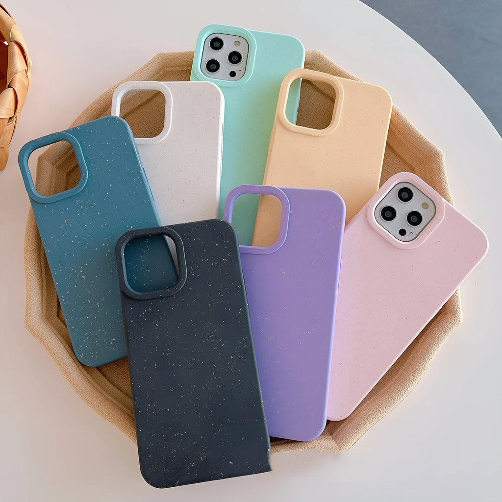 Wheat straw fibre biodegradable rear cover case for iPhone 14 Pro Max in multiple colours.