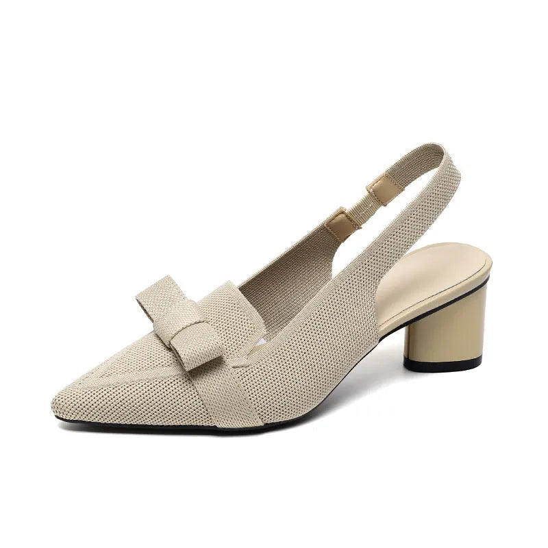 Women's closed toe high heel sandals with bow detail and ankle buckle back strap in solid summer colours