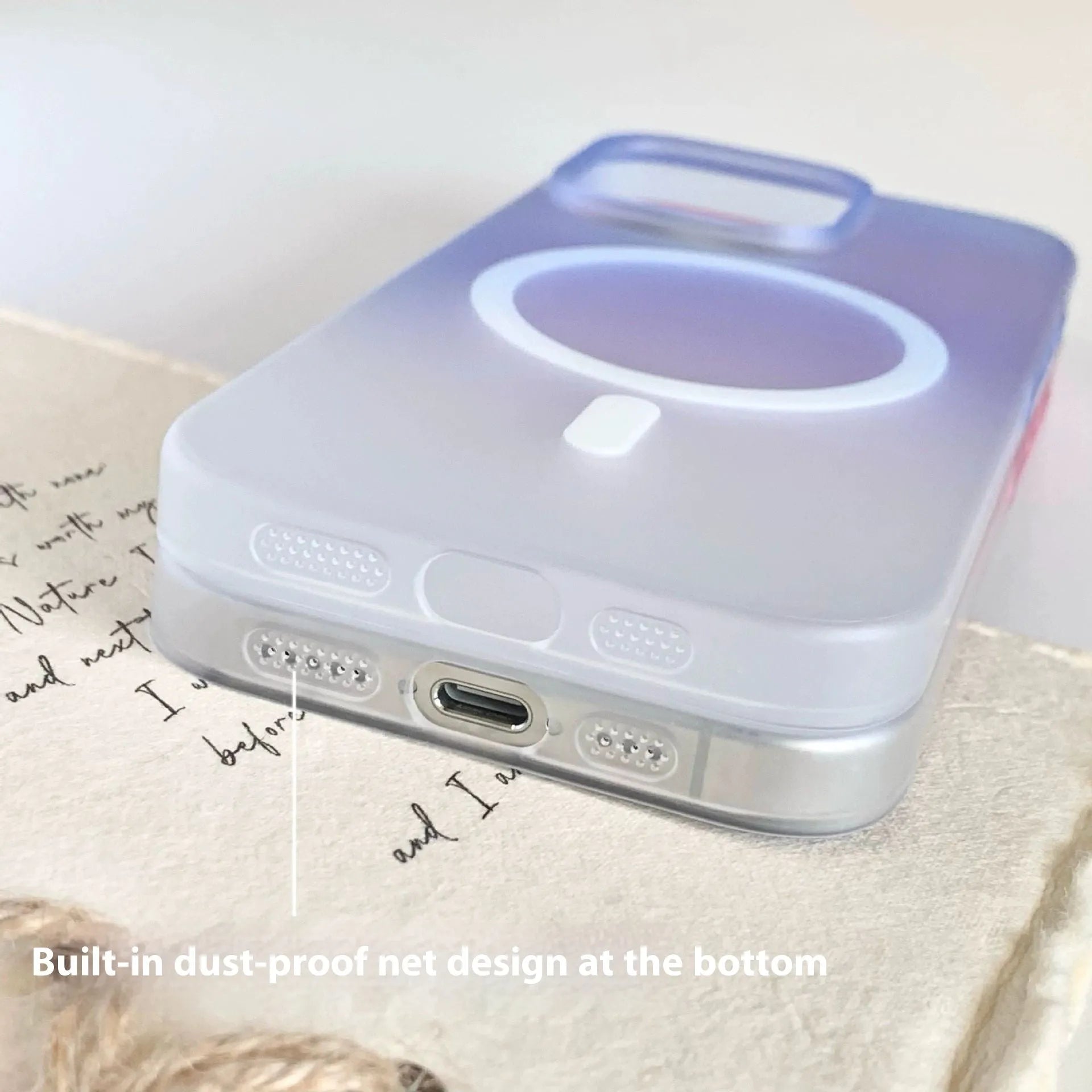 Gradient frosted magnetic suction iPhone case showing ultra-thin PC construction and colour variations