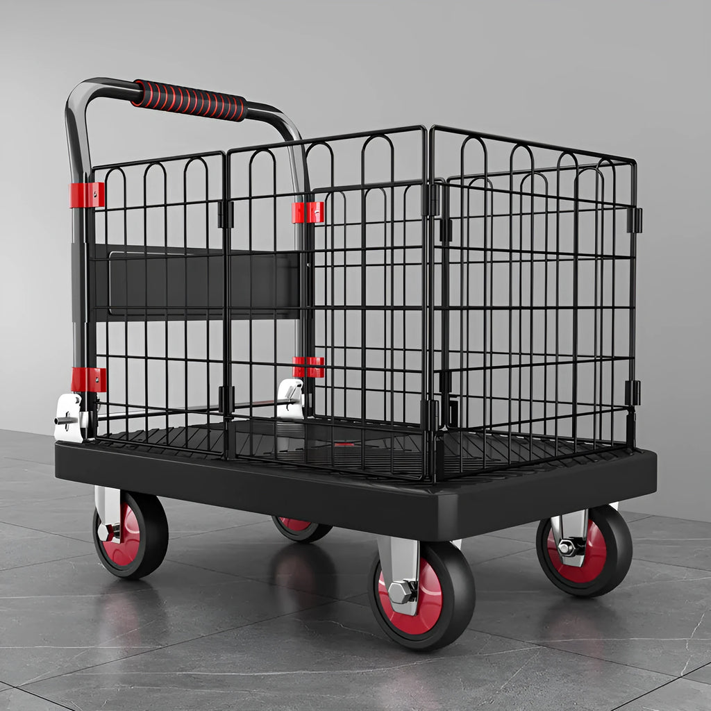 Folding platform truck with fence 72x48 black high-strength engineering plastic