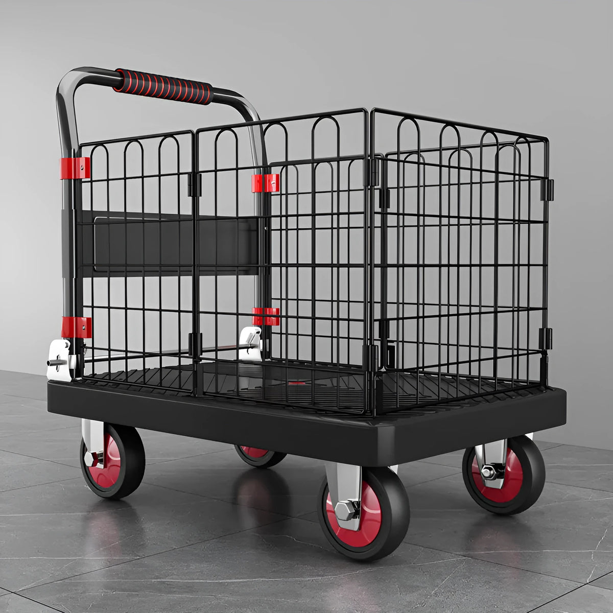 Folding platform truck with fence 72x48 black high-strength engineering plastic