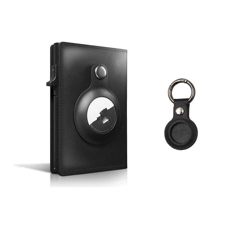 Genuine leather card holder with aluminum alloy frame in Crazy Horse finish