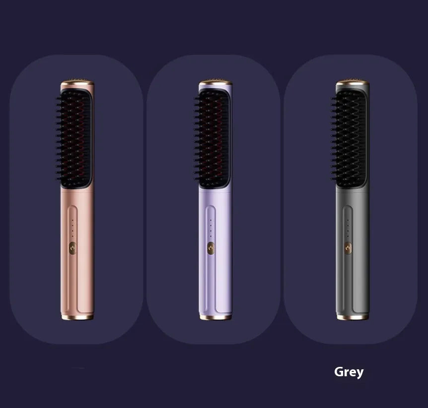 Wireless straight comb with anion technology in rose gold colour for portable hair styling