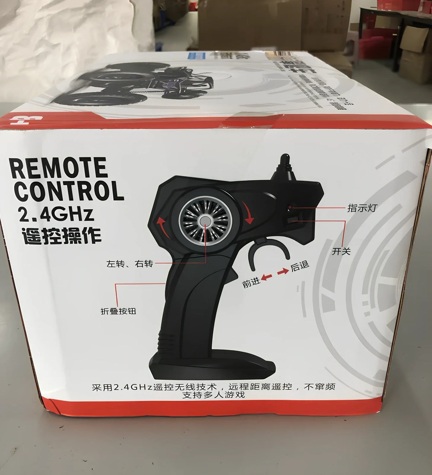 Blue 4WD remote control car with off-road tyres and 2.4GHz controller