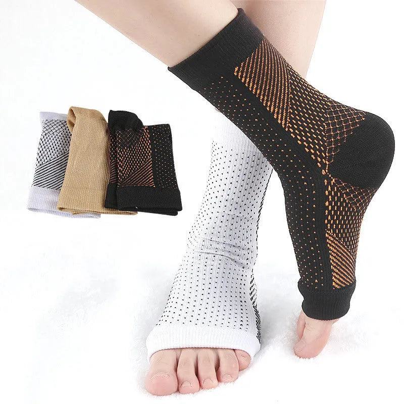 Korean-style sports compression socks with invisible heel design in white, black, skin colour and copper