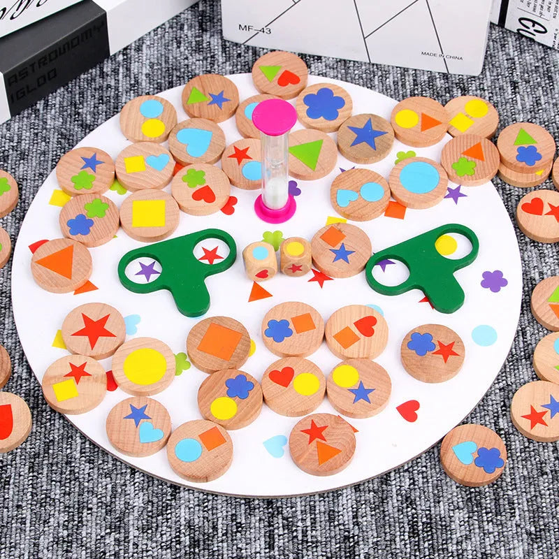 Wooden board game with shape matching pieces, colour box packaging, 32x30x4 cm, for children 4-6 years