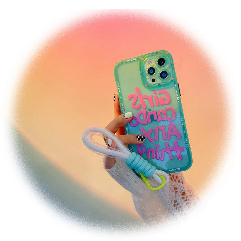 Graffiti personalised lanyard phone case for iPhone with painted animal design and detachable strap