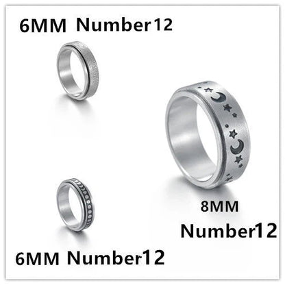 Stylish titanium steel rings with stars, moons, and unique textures for fashionable accessories