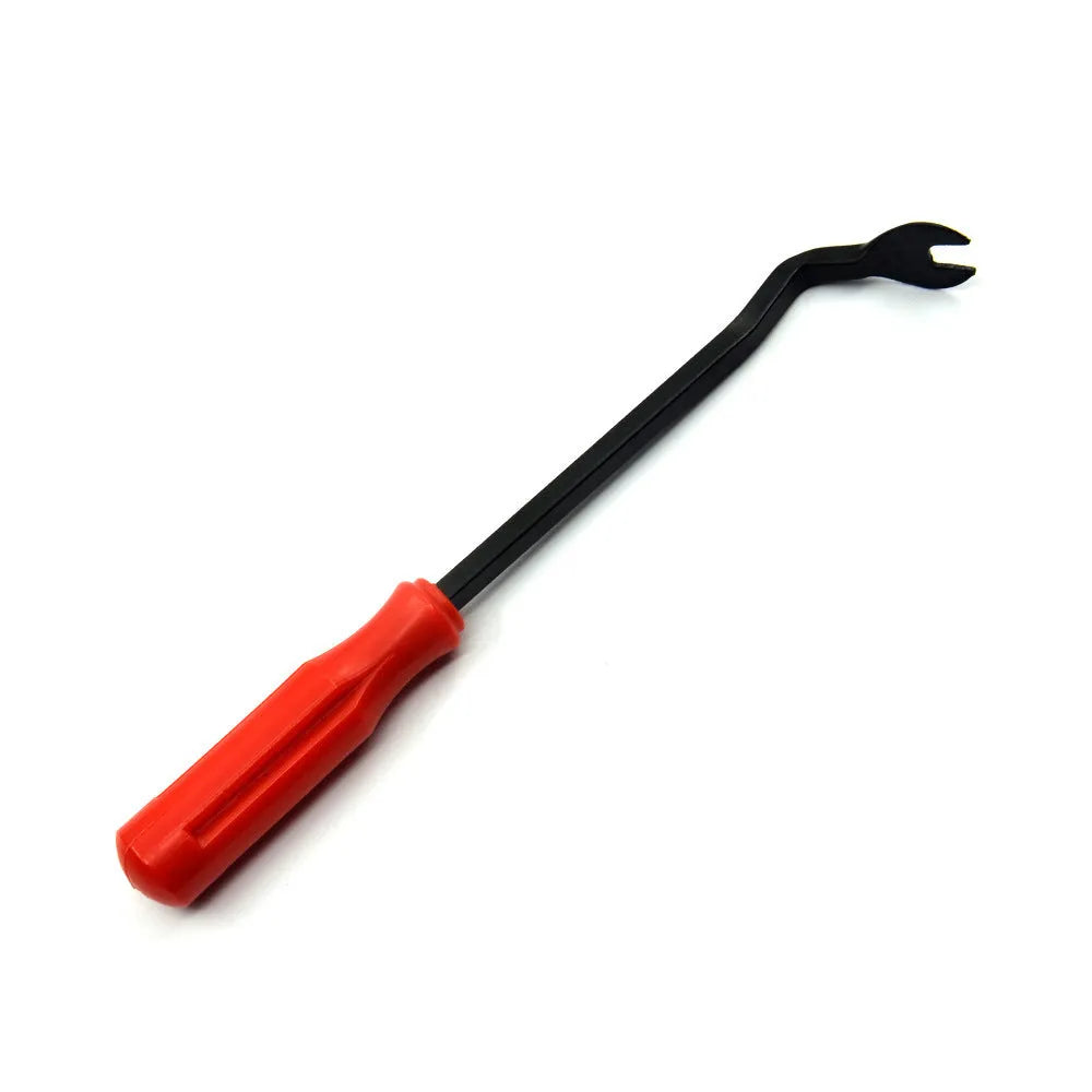 Red-handled automotive clip driver nailing tool for General Motors door panel installation